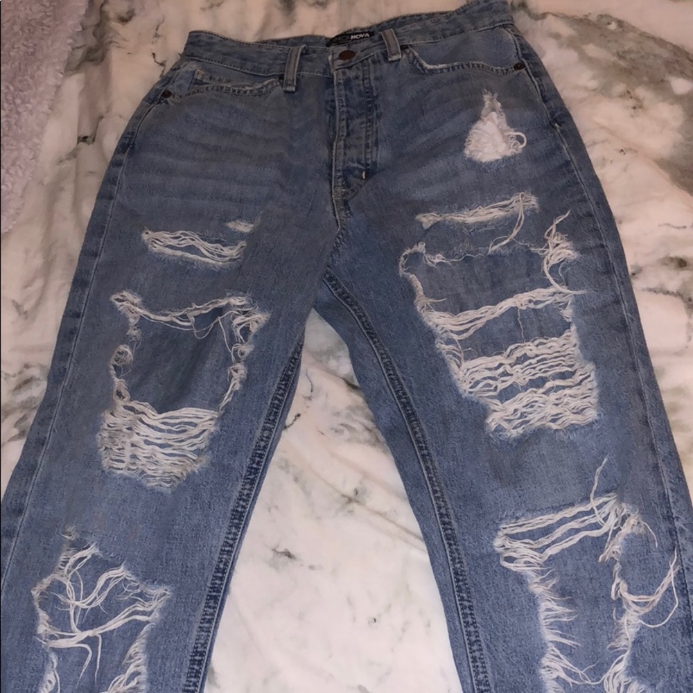 Blue washed torn jeans